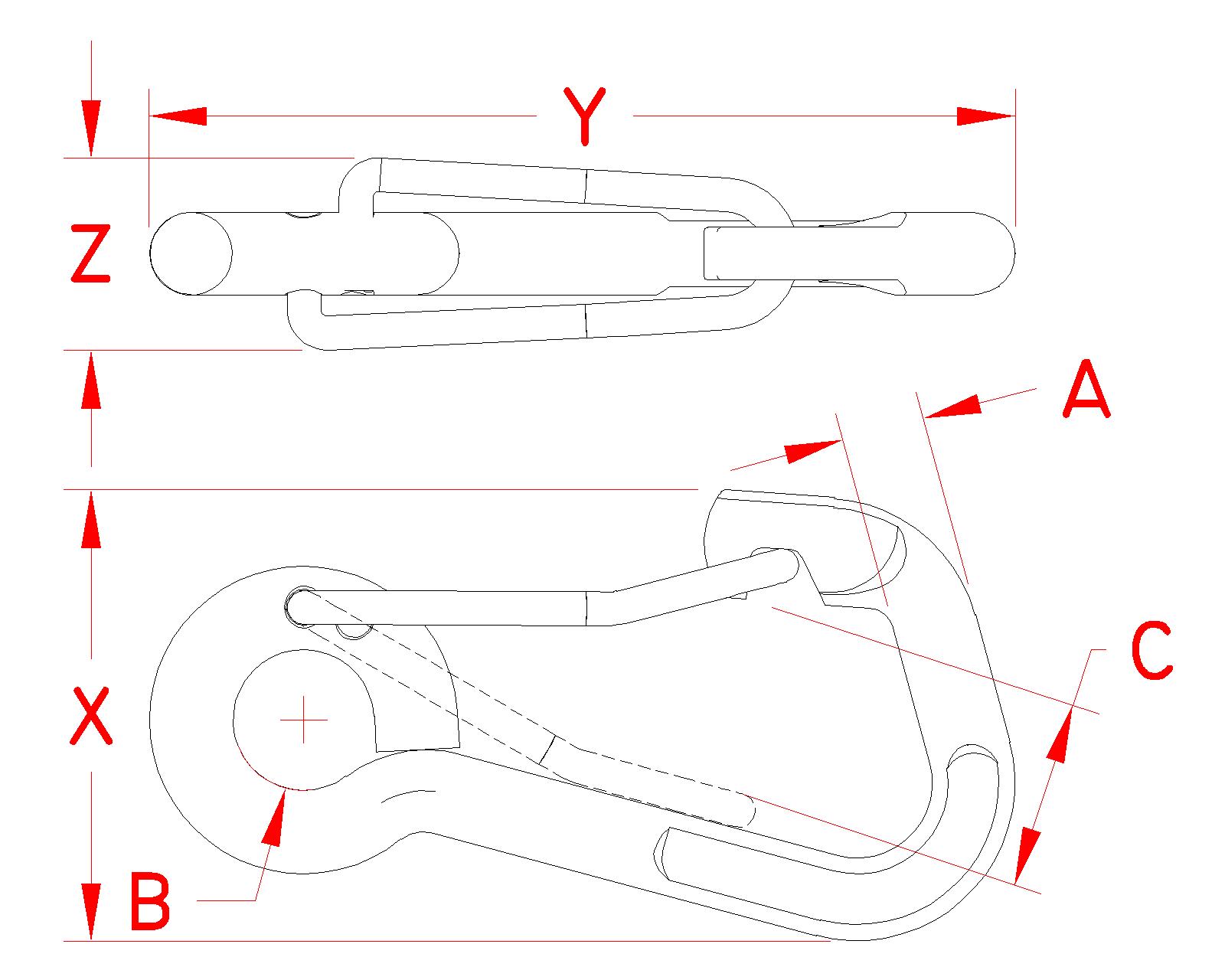 Stainless Steel Asymmetrical Wire Lever Harness Clip, S0172-0060, S0172-0080, S0172-0100, S0172-0120, S0172-S120, Line Drawing